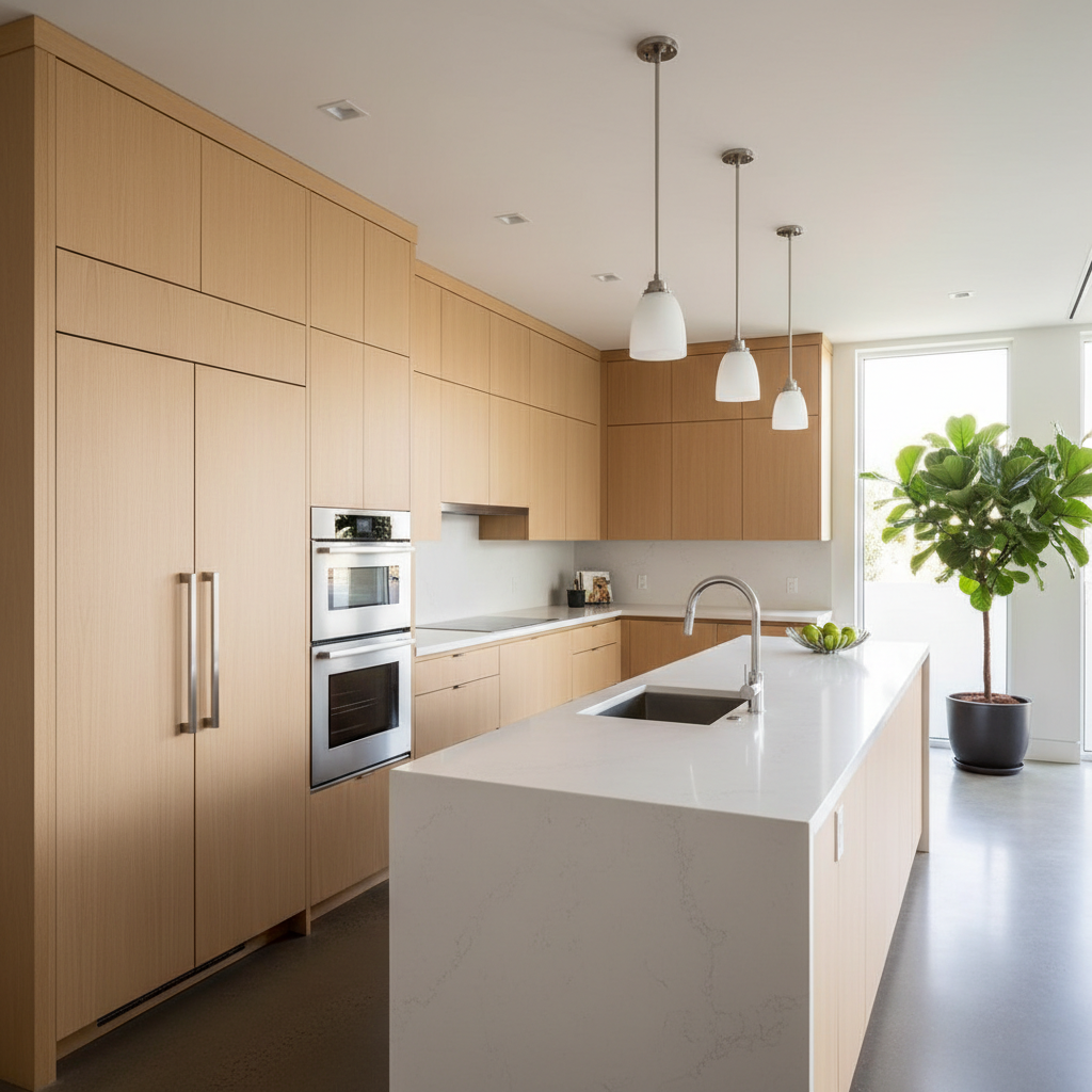 Upscale kitchen with integrated premium refrigeration